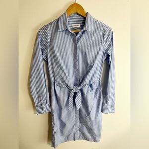 Calvin Klein Shirtdress Long Sleeve Blue Stripe Tie Front Size 2